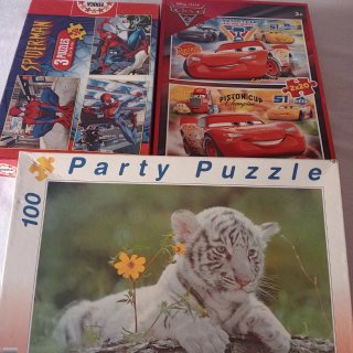Puzzles Spiderman y Cars + Party Puzzle Tigre