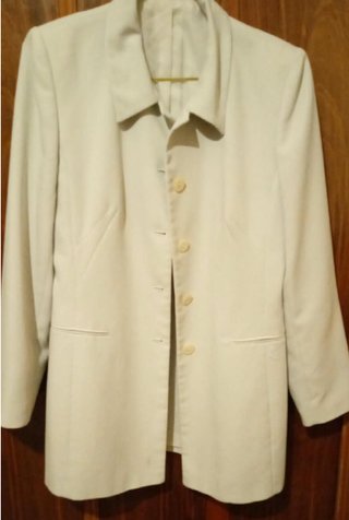 Chaqueta larga tipo americana beige mujer