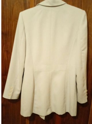 Chaqueta larga tipo americana beige mujer