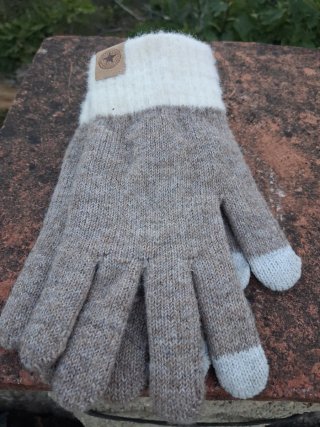 Guantes de lana beige y blanco