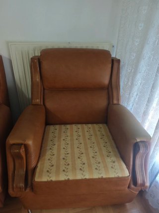 Sofá y 2 sillones antiguos piel y tela ¡URGE!