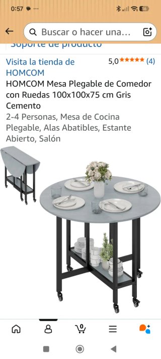 Mesa Comedor Plegable HOMCOM Ruedas Gris