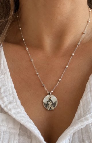 Gargantilla Ángel de la Guarda y nácar · Plata 925