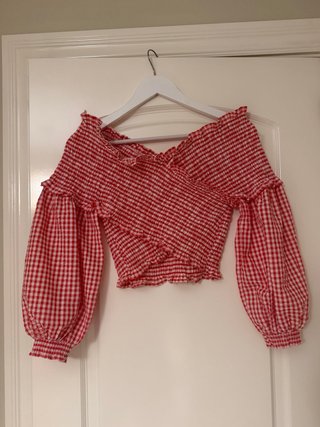 Camisa crop Zara cuadros roja Talla M