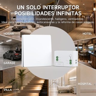AOVRLCX Interruptor RF433 NO PILA 1Gang 2V1 BLANCO