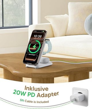 Mukiya  Cargador inalámbrico 3en1 Plegable Blanco