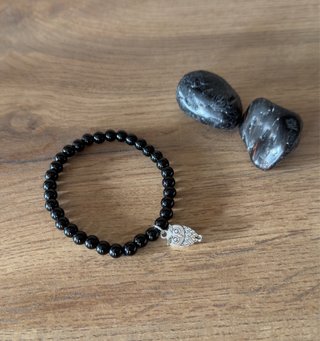 Pulsera Turmalina Negra con Colgante de Búho