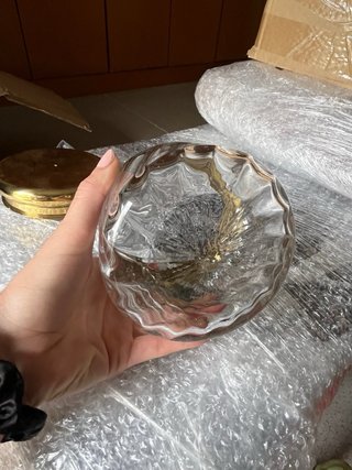 Pote de Cristal con Tapa Dorada Vintage