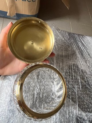 Pote de Cristal con Tapa Dorada Vintage