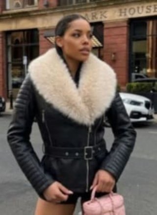 Chaqueta de cuero con cuello de pelo S m l xl