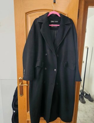 Abrigo Largo Zara Manteco Lana Negro