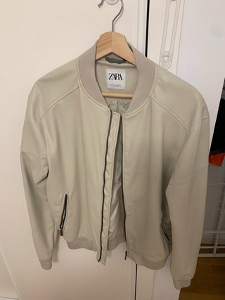 Chaqueta Bomber Zara Beige Hombre Efecto piel