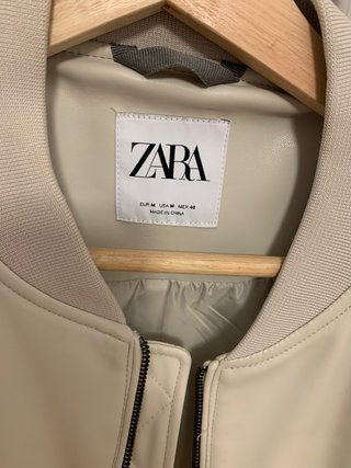 Chaqueta Bomber Zara Beige Hombre Efecto piel