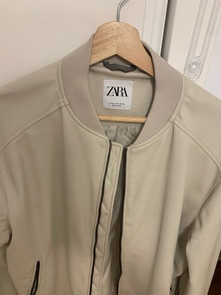 Chaqueta Bomber Zara Beige Hombre Efecto piel