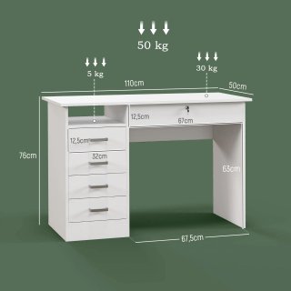 Scrivania Moderna Bianca 5 Cassetti 110x50x76cm