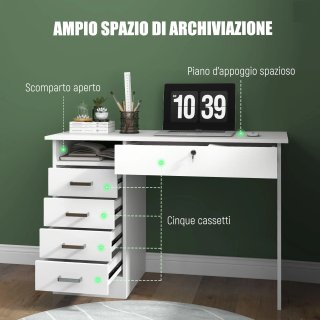 Scrivania Moderna Bianca 5 Cassetti 110x50x76cm