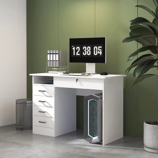 Scrivania Moderna Bianca 5 Cassetti 110x50x76cm
