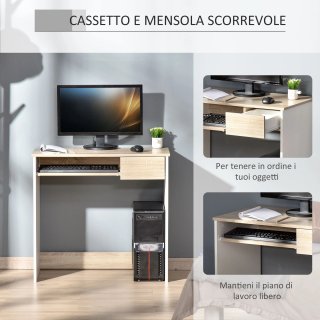 Scrivania PC in Legno con Tastiera Bianca Rovere