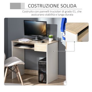 Scrivania PC in Legno con Tastiera Bianca Rovere