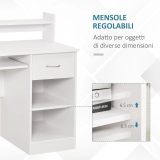 Scrivania PC Bianca Mensole Tastiera 104x48x95.5cm