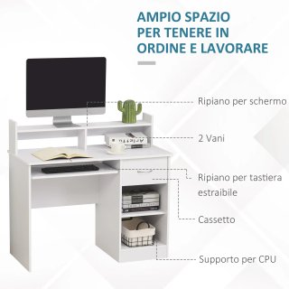 Scrivania PC Bianca Mensole Tastiera 104x48x95.5cm