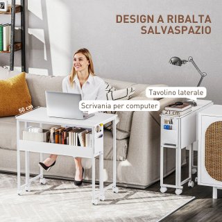 Scrivania Pieghevole Salvaspazio Bianca con Ruote