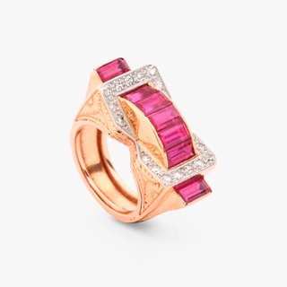 Anillo Vintage Corindones y Diamantes Oro amarillo