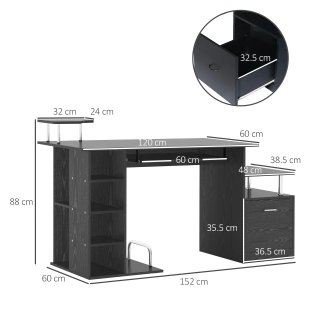 Scrivania per Computer in Legno Nero 152x60x88cm