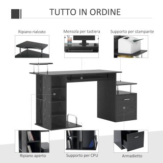 Scrivania per Computer in Legno Nero 152x60x88cm