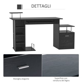 Scrivania per Computer in Legno Nero 152x60x88cm