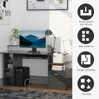Scrivania per Computer in Legno Nero 152x60x88cm