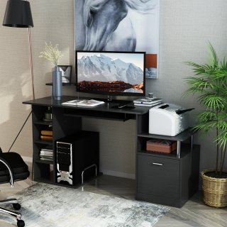 Scrivania per Computer in Legno Nero 152x60x88cm