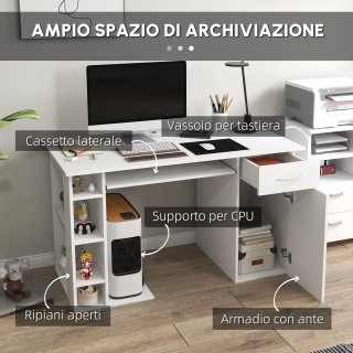 Scrivania PC Ergonomica Bianca con 120x60x74 cm