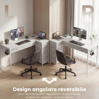 Scrivania Angolare Bianca 6 Cassetti 126x48x80 cm