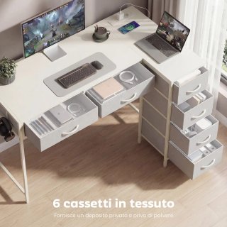 Scrivania Angolare Bianca 6 Cassetti 126x48x80 cm