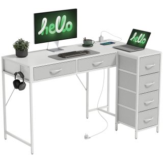 Scrivania Angolare Bianca 6 Cassetti 126x48x80 cm