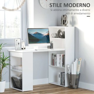 Scrivania Computer con Libreria Salvaspazio Bianco