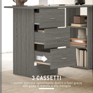 Scrivania Grigia in Legno con 3 Cassetti 3 Ripiani