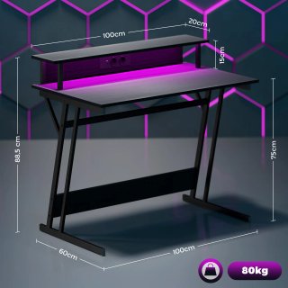 Scrivania Gaming LED con Supporto Monitor Nero