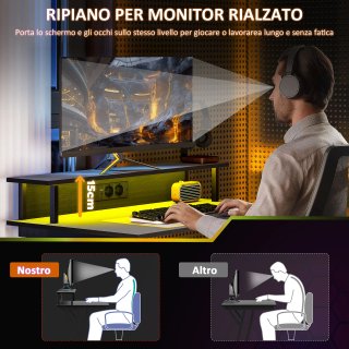 Scrivania Gaming LED con Supporto Monitor Nero