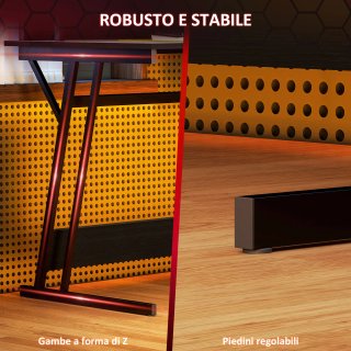 Scrivania Gaming LED con Supporto Monitor Nero