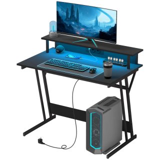 Scrivania Gaming LED con Supporto Monitor Nero