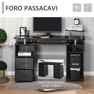 Scrivania PC Moderna in Legno Nero 120x55x85cm