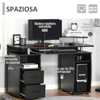 Scrivania PC Moderna in Legno Nero 120x55x85cm