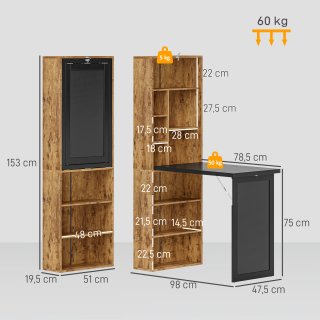 Scrivania Pieghevole Libreria Lavagna 98x51x153cm