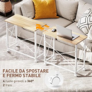 Scrivania Pieghevole 4 Ruote con Freno 80x40x75 cm