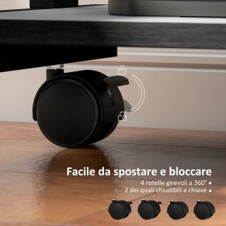 Scrivania PC con Cassetto 2 Ripiani 4 Rotelle Nera