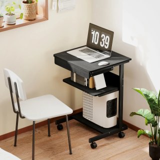 Scrivania PC con Cassetto 2 Ripiani 4 Rotelle Nera