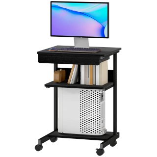 Scrivania PC con Cassetto 2 Ripiani 4 Rotelle Nera