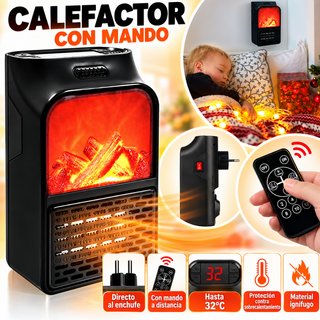Calefactor Portátil con Mando y Efecto Chimenea